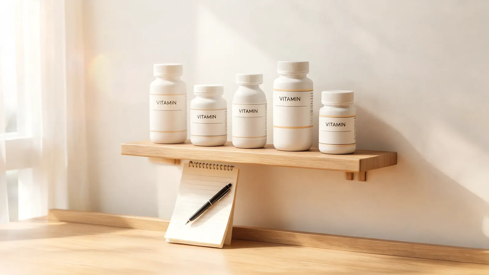 A tidy supplement shelf showing several different multivitamin bottles organized by form type, representing a thoughtful comparison process